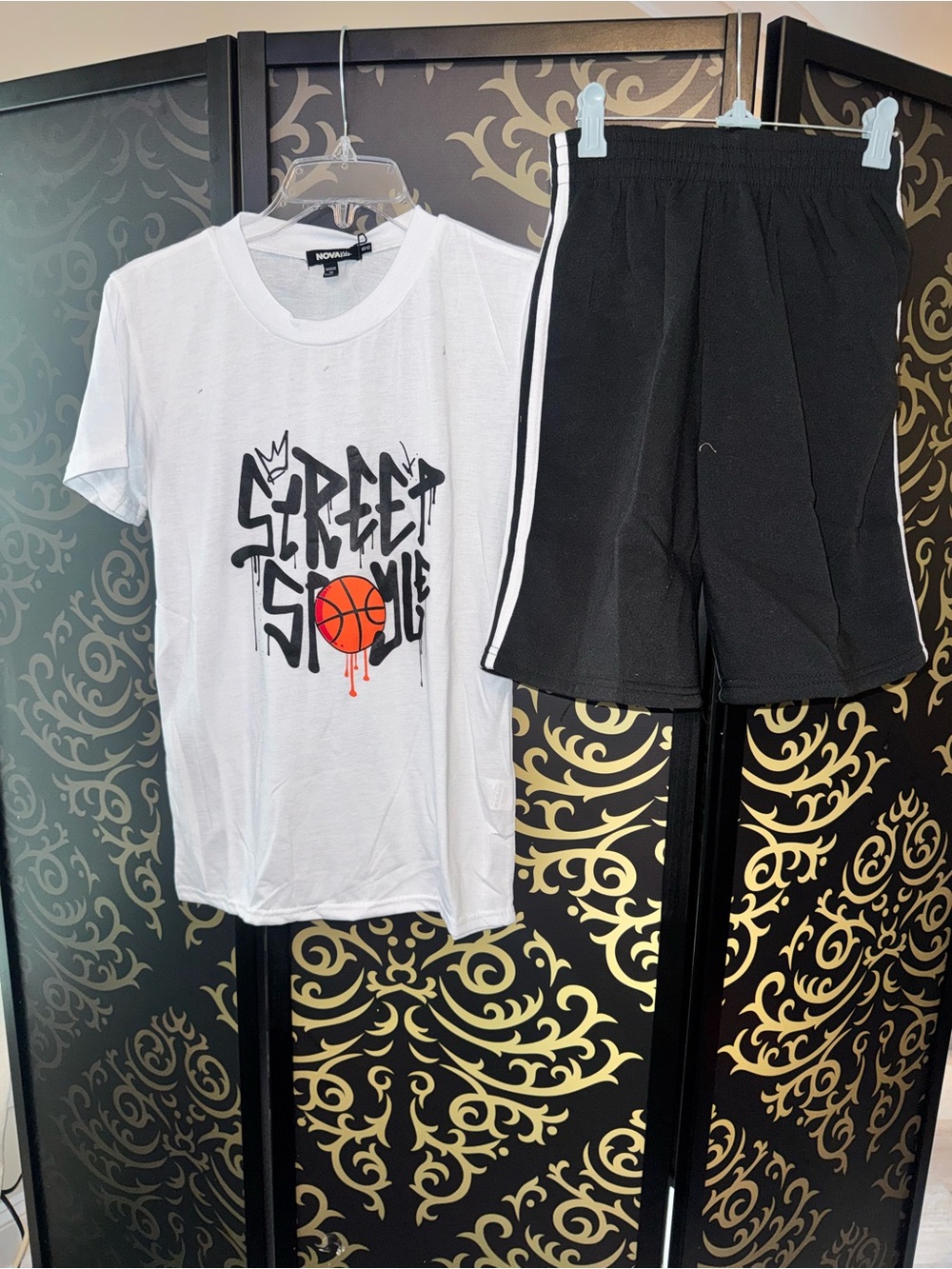 Fashion Nova White & Black Street Basketball Kids Athletic Set
